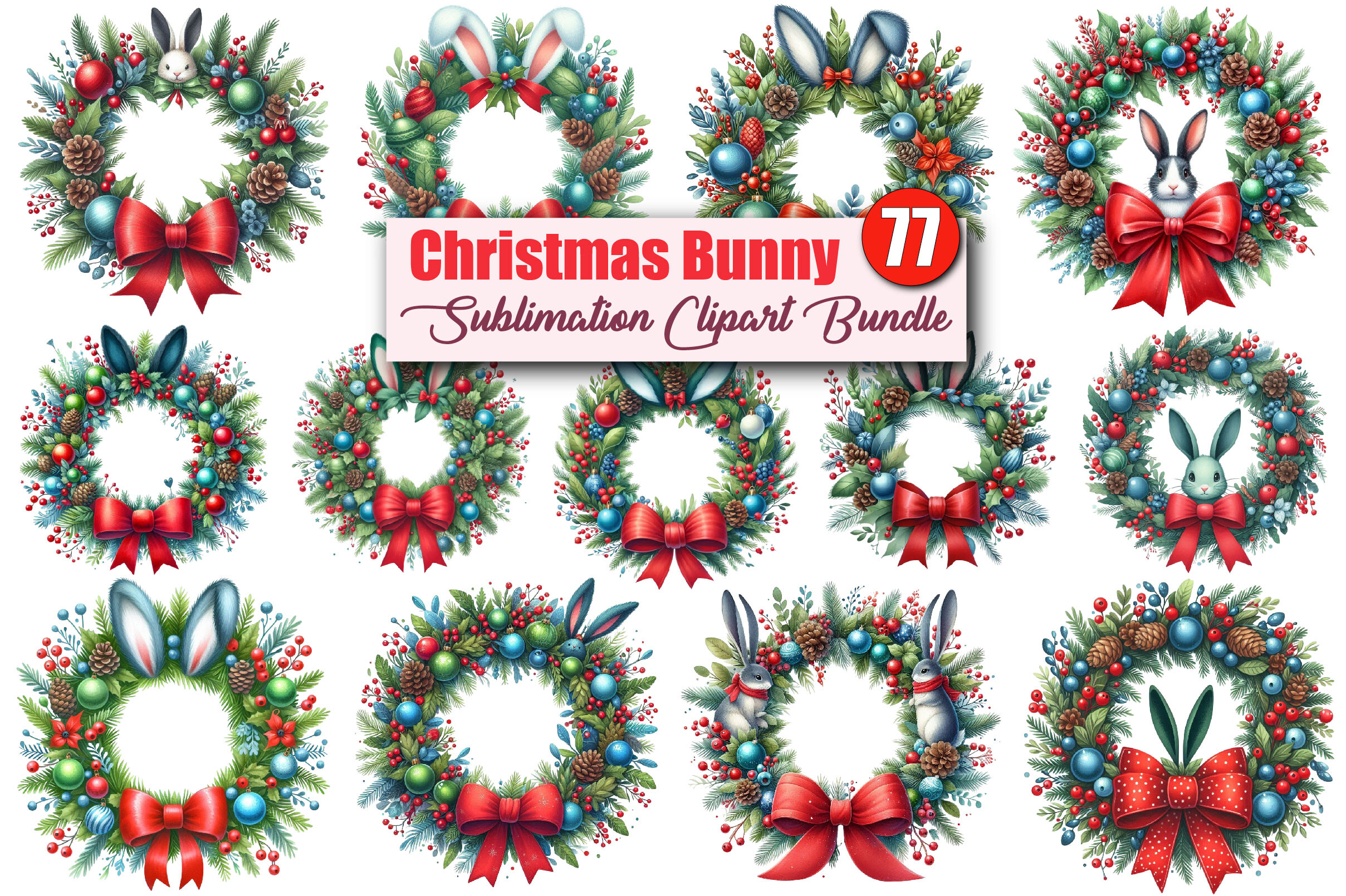 Watercolor Christmas Bunny Clipart Graphic by CitraGraphics · Creative ...