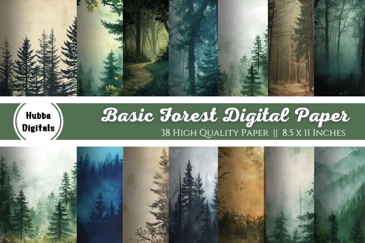 Basic Forest Digital Paper Graphic by HubbaDigitals · Creative Fabrica
