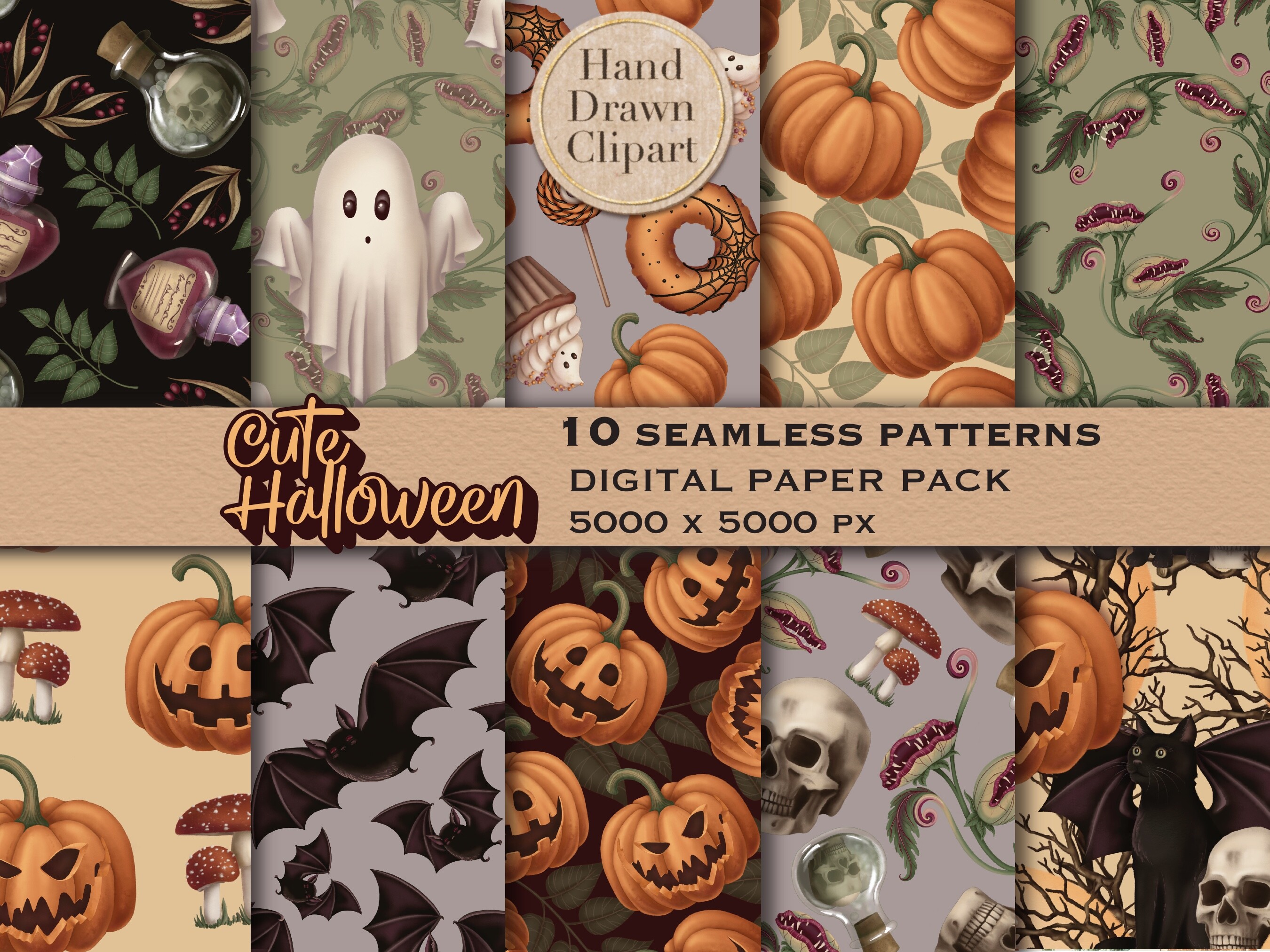 Cute Halloween Seamless Pattern Bundle Graphic by FantasyDreamWorld ...