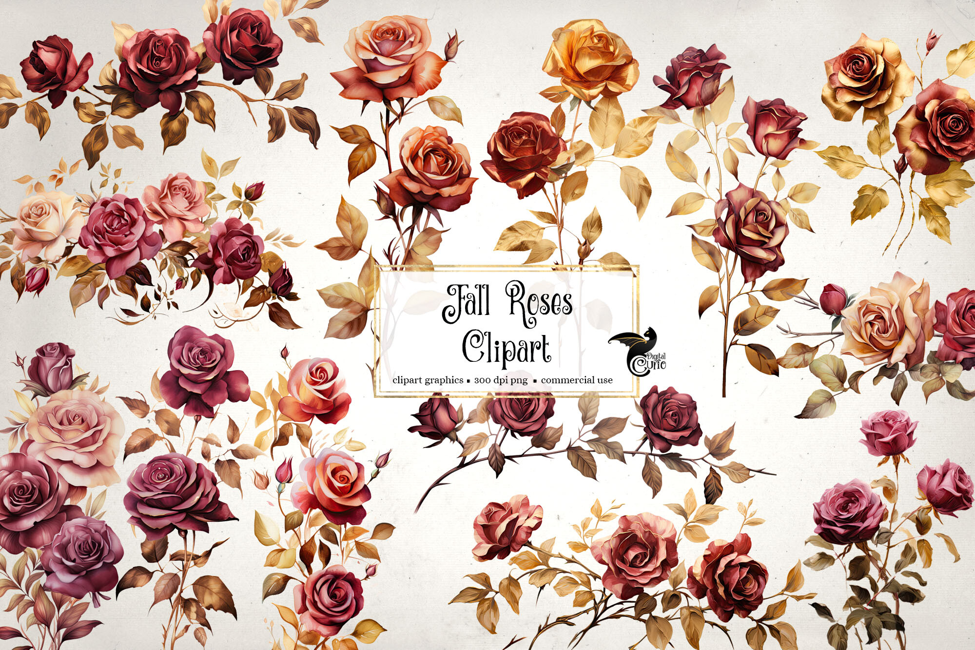 Fall Roses Clipart Graphic by Digital Curio · Creative Fabrica