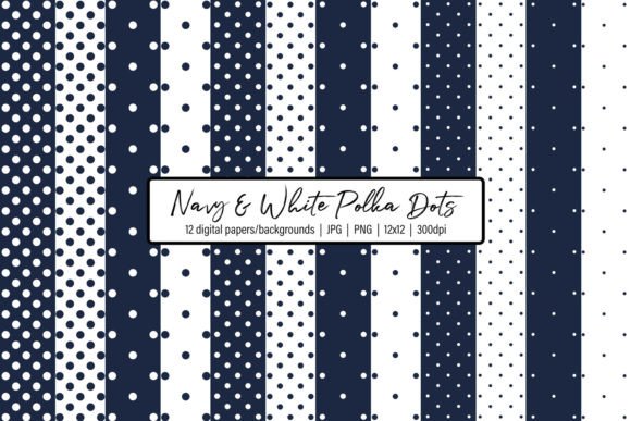 Navy and White Polka Dots Graphic Patterns By JulieCampbellDesigns