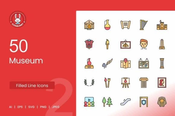 50 Museum Filled Line Icons