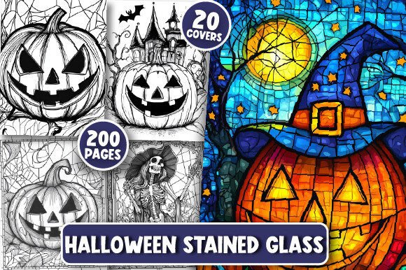 Halloween Stained Glass Coloring Pages Graphic AI Coloring Pages By Printable-Graphics
