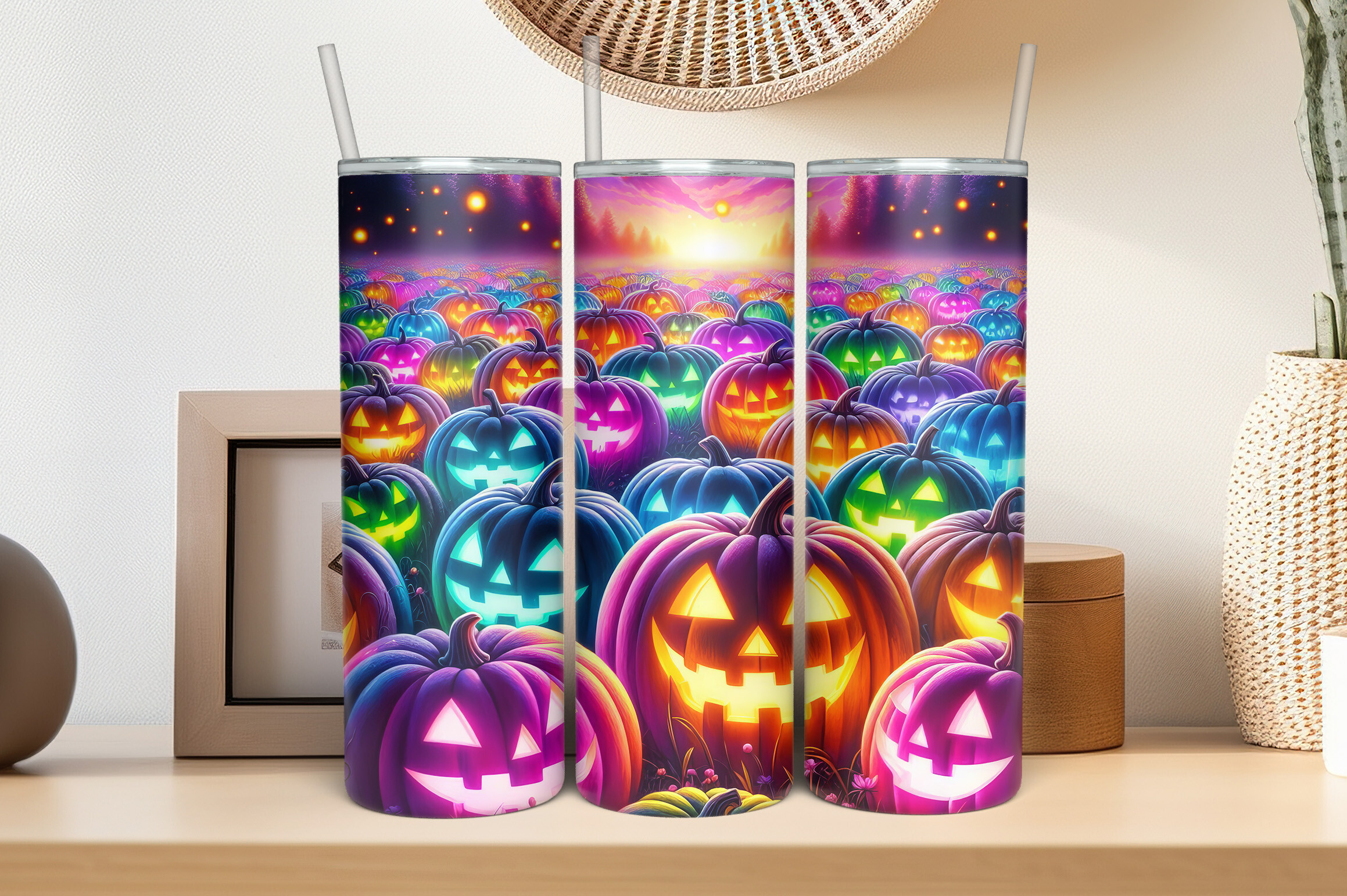 Neon Halloween Ghosts Tumbler Wrap PNG Graphic by TheWhimsySubHub ...