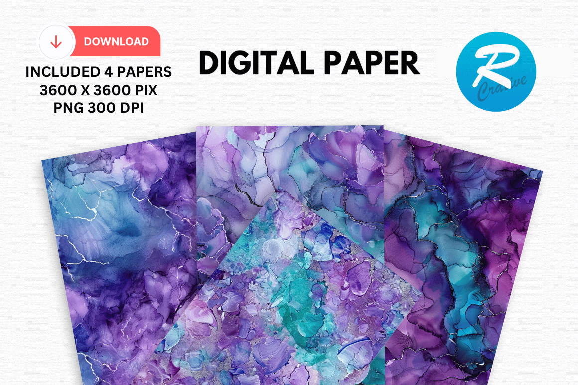 Purple & Teal Alcohol Ink Digital Papers Graphic by Regulrcrative ...