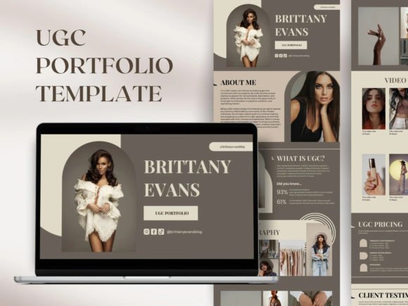 Neutral UGC creator portfolio Canva page design