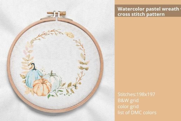 Watercolor Wreath Autumn Cross Stitch