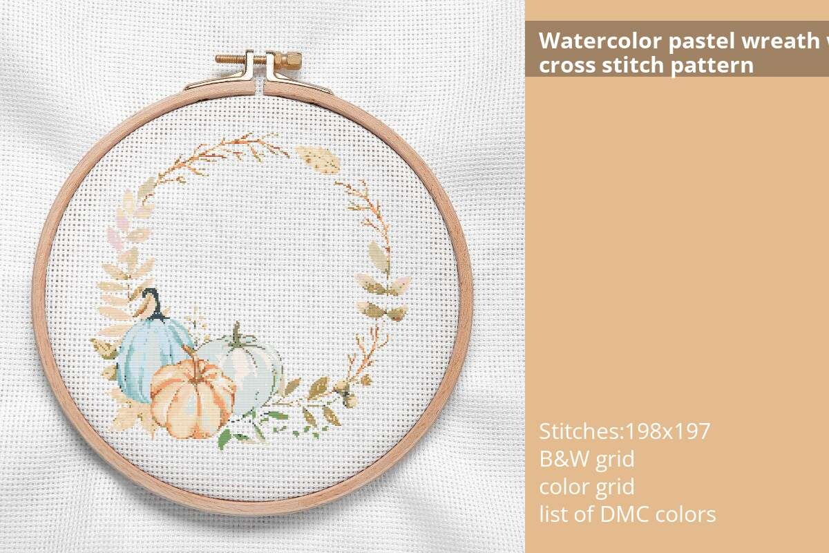 Watercolor Wreath Autumn Cross Stitch