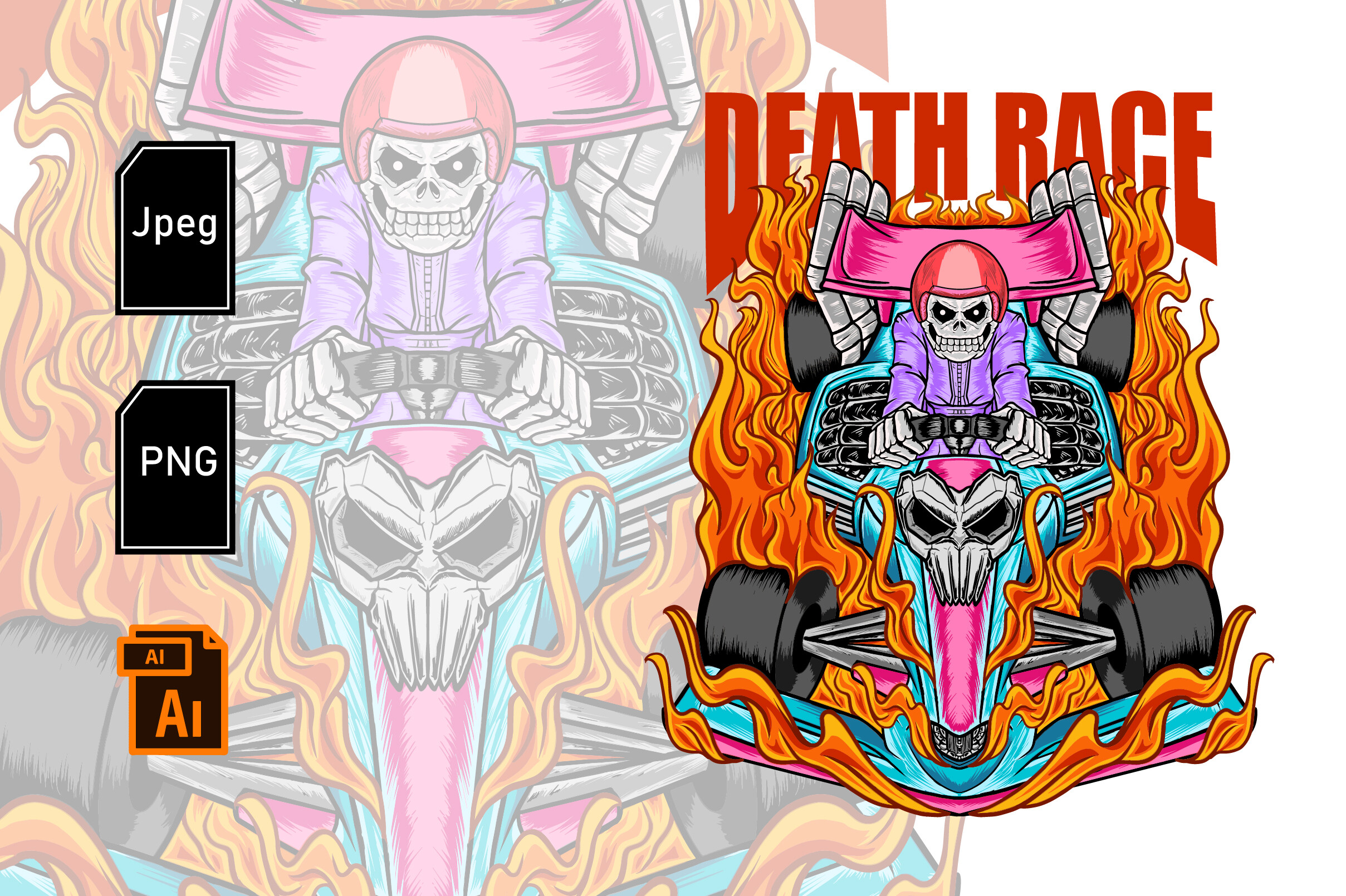 Skull Racing Graphics Skull Car Racer Illustration in Vintage Graphic by Faisal Amin ...