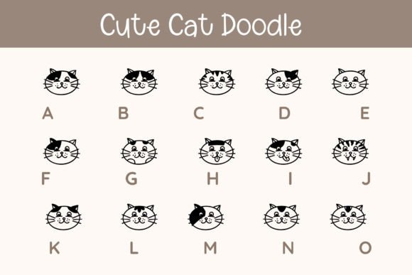 Cute Cat Doodle Font PNG with transparent background - Preview 1