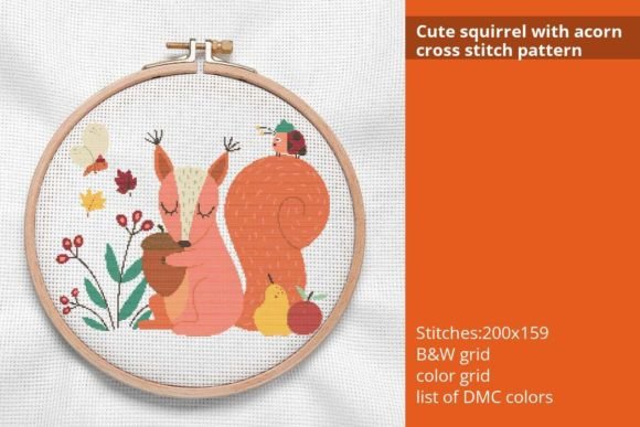 Cute Squirrel with Acorn Cross Stitch