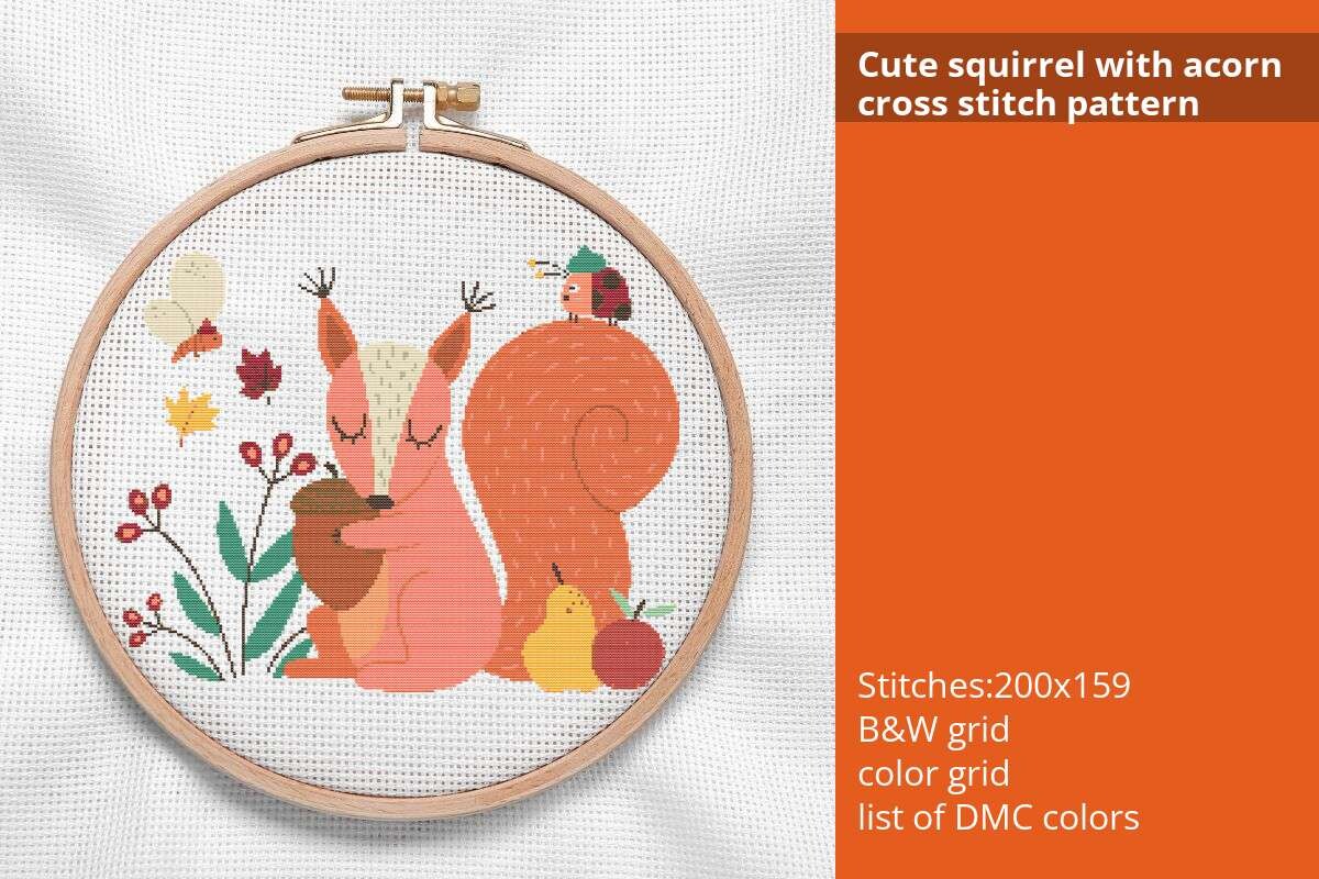Cute Squirrel with Acorn Cross Stitch