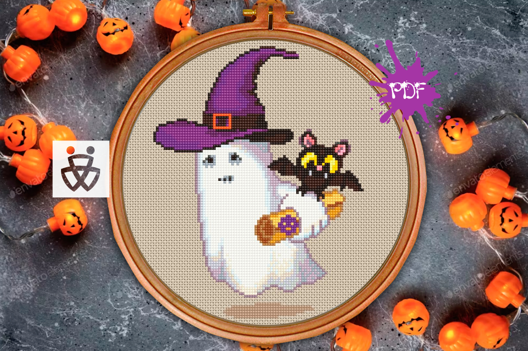 Halloween Ghost Cross Stitch Pattern PDF