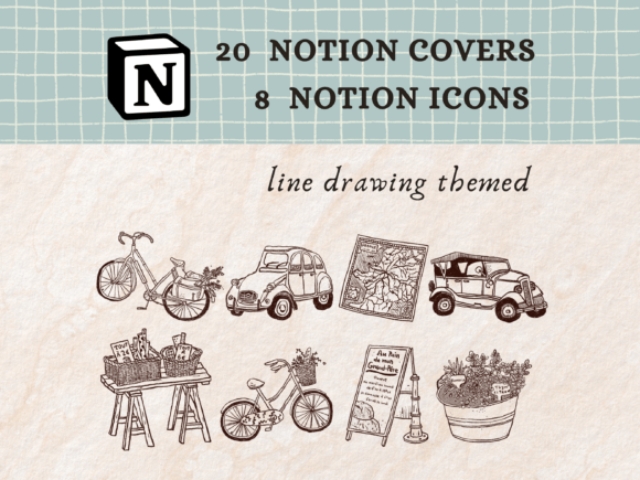 Line Drawing Notion Icons, Notion Covers