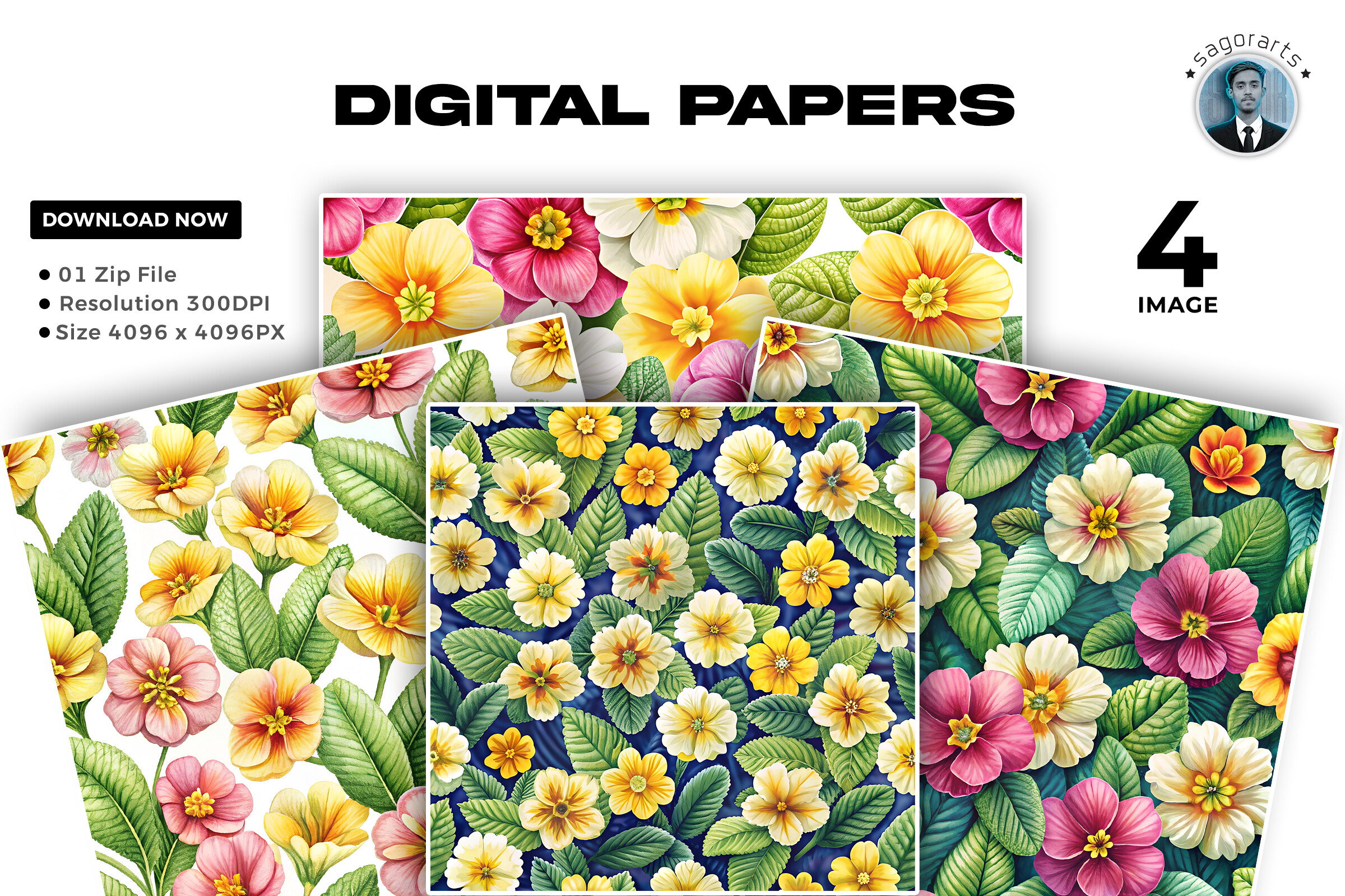 Primrose Flowers Seamless Patterns Graphic by sagorarts · Creative Fabrica