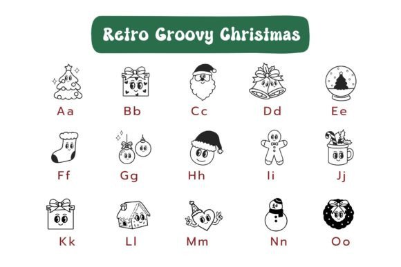 Retro Groovy Christmas Font PNG with transparent background - Preview 1
