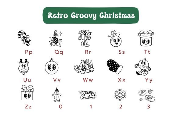 Retro Groovy Christmas Font PNG with transparent background - Preview 2
