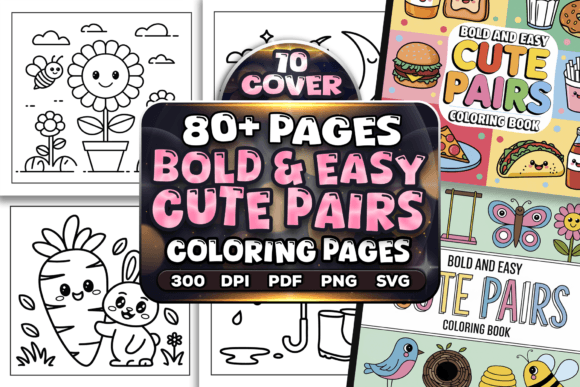 Bold and Easy Cute Pairs Coloring Pages Graphic by Craftsbeefy ...