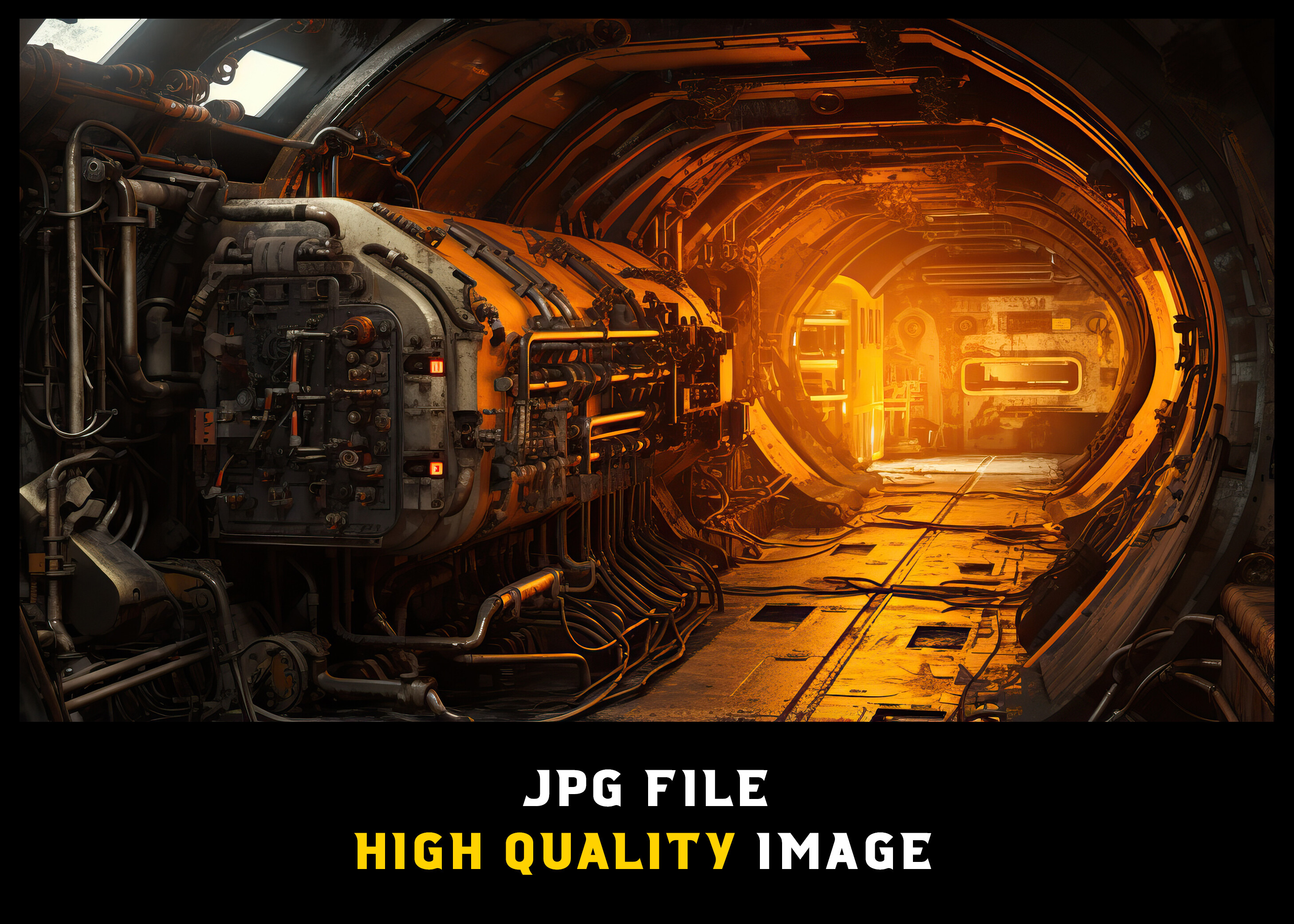Industrial Engine Room with Orange Theme Graphic by WODEXZ · Creative ...