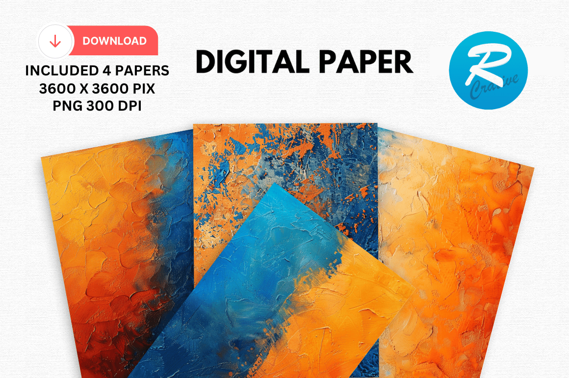 Orange and Blue Abstract Digital Papers Graphic by Regulrcrative ...