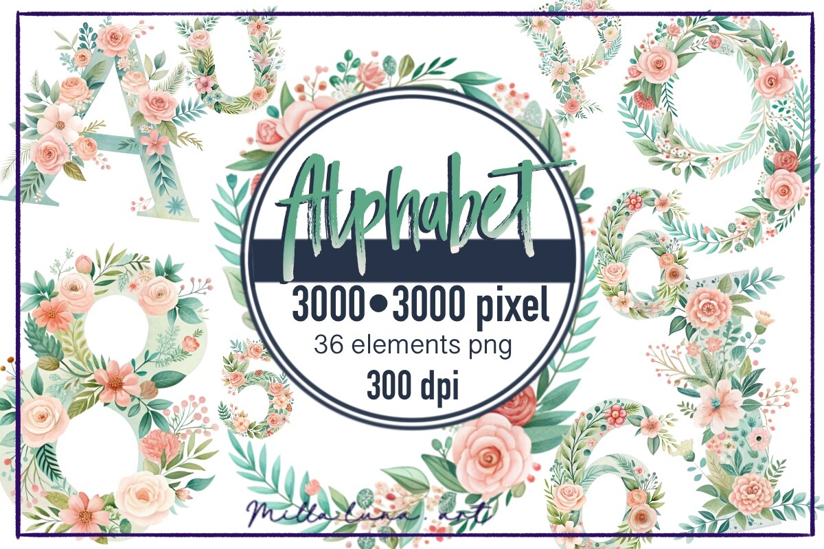 Watercolor Letters Alphabet Clipart PNG Graphic by Milla luna. art ...