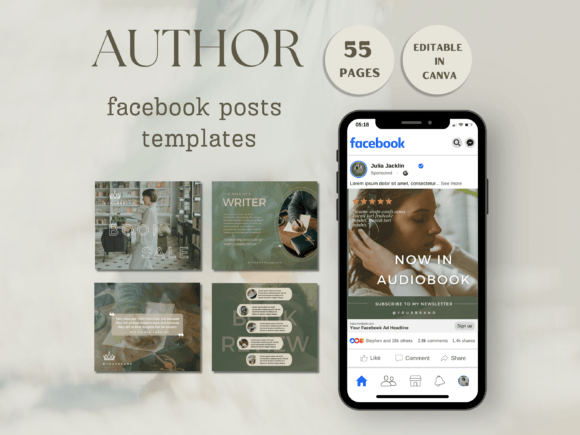Preview of Author Facebook Posts Template social media template