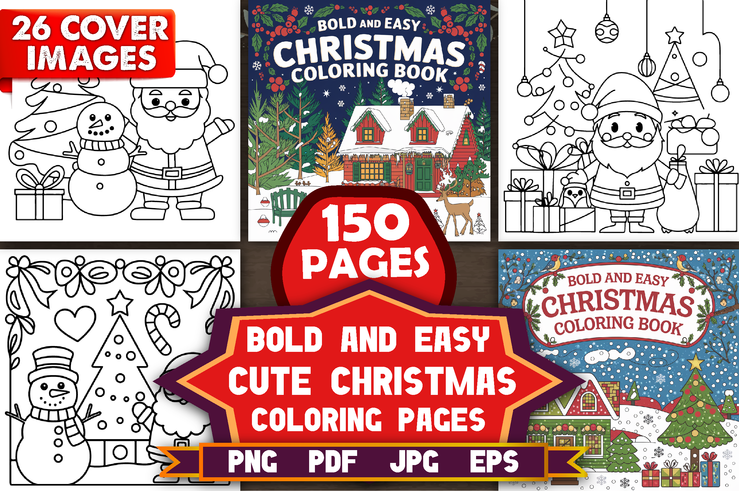 Bold and Easy Cute Christmas Color Page