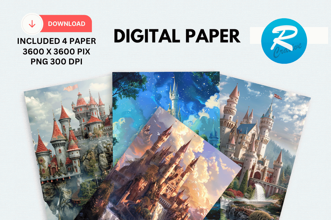 Fairytale Castle Digital Paper Printable Graphic by Regulrcrative ...