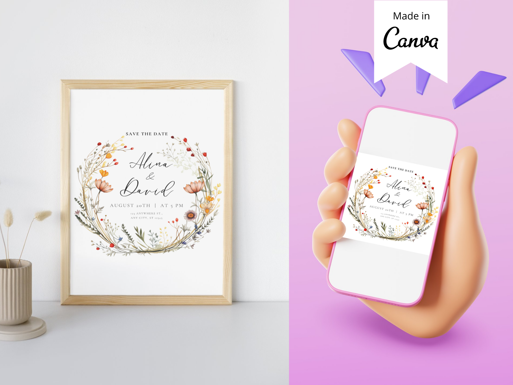 Flower Wedding Invitation Canva Template