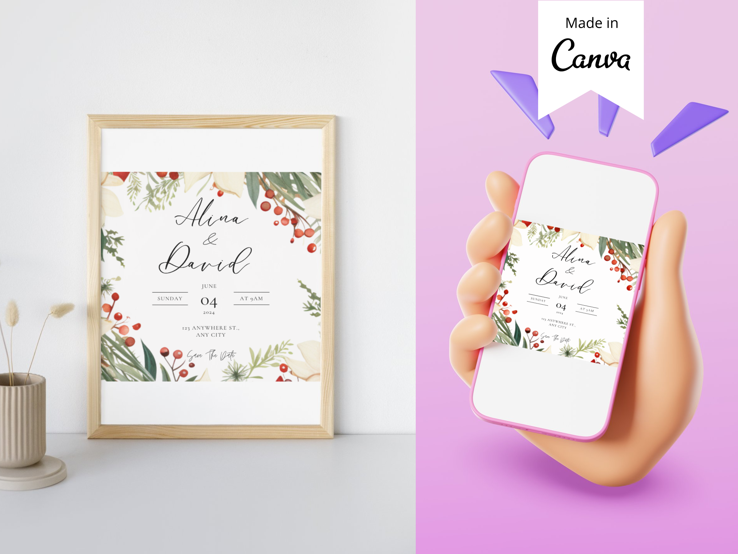 Flower Wedding Invitation Template Canva