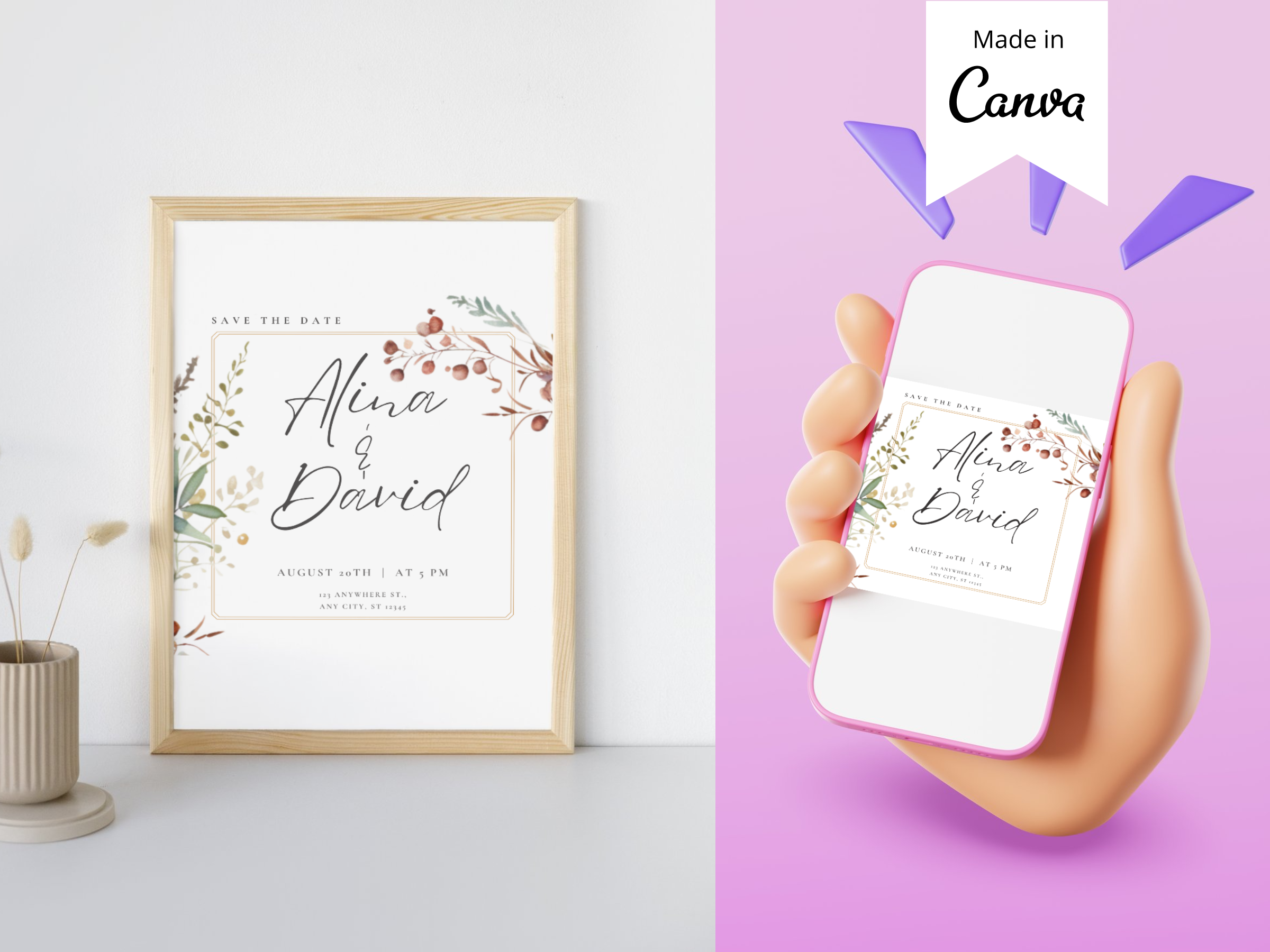 Flower Wedding Invitation Template Canva