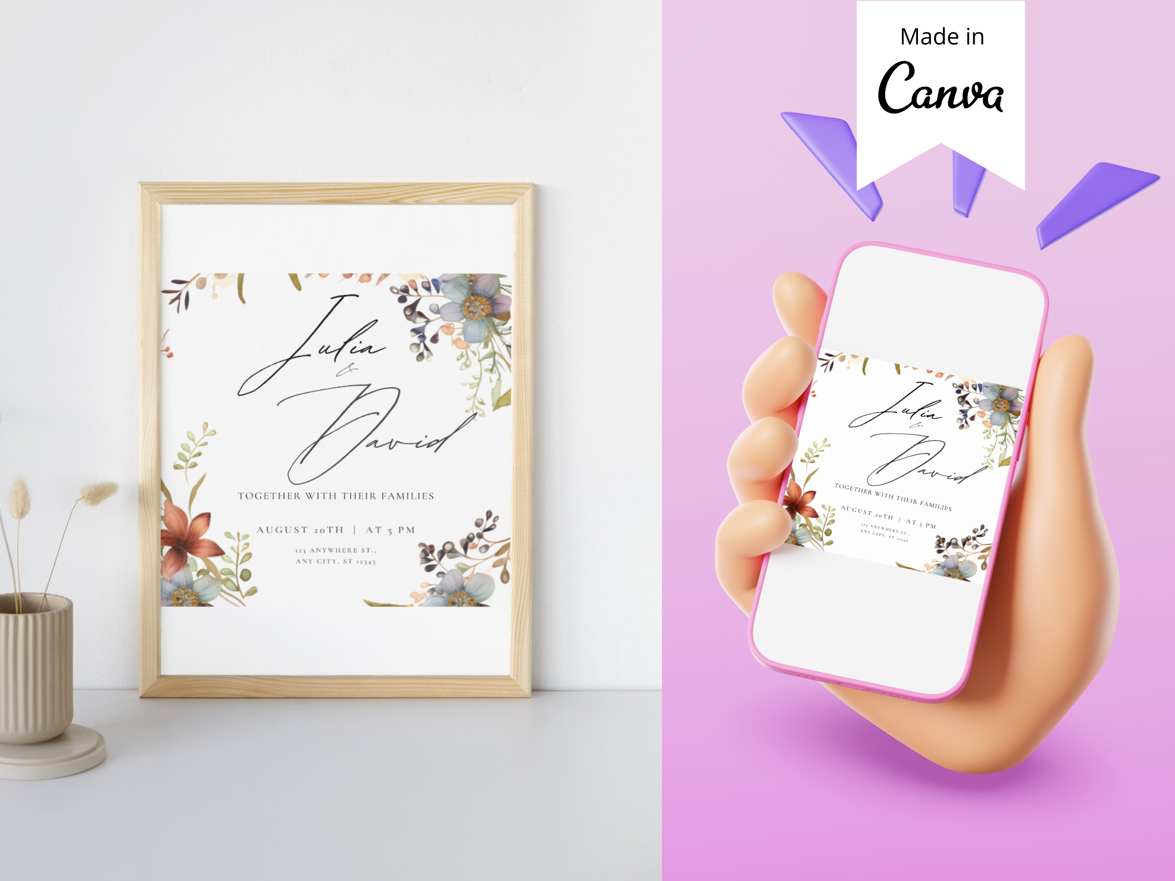 Flower Wedding Invitation Template Canva