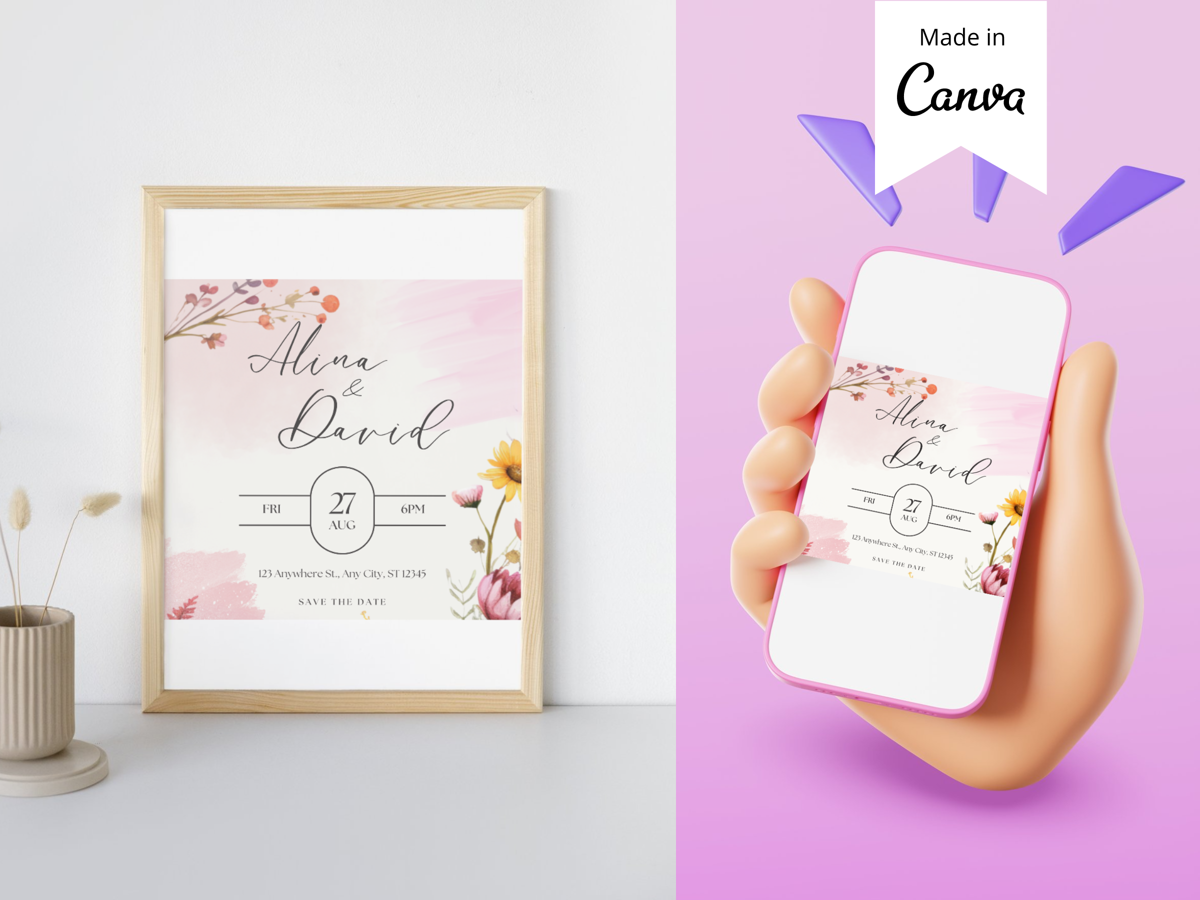 Flower Wedding Invitation Template Canva