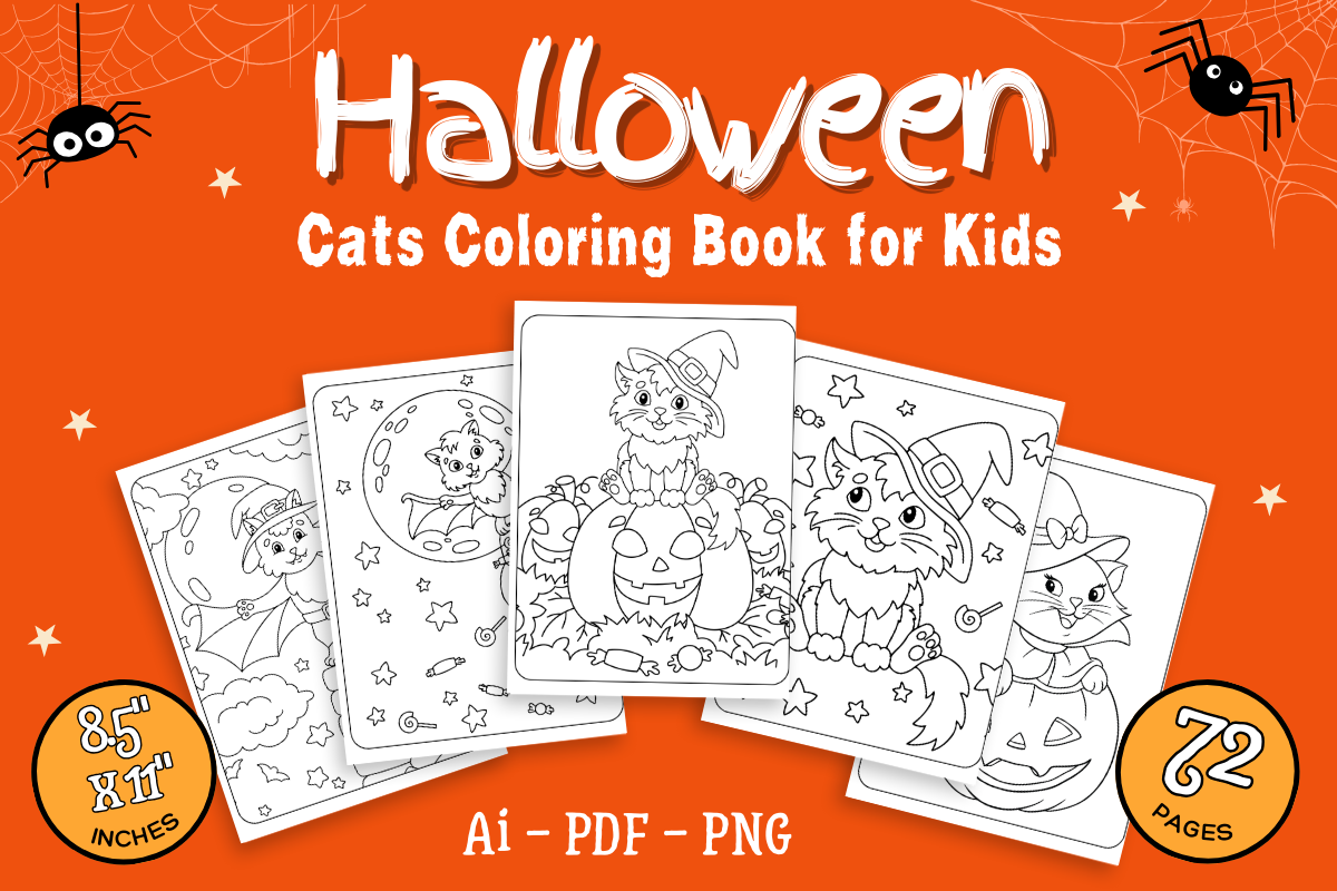 Halloween Cats Coloring Book for Kids Graphic by Engine Kdp Market ...