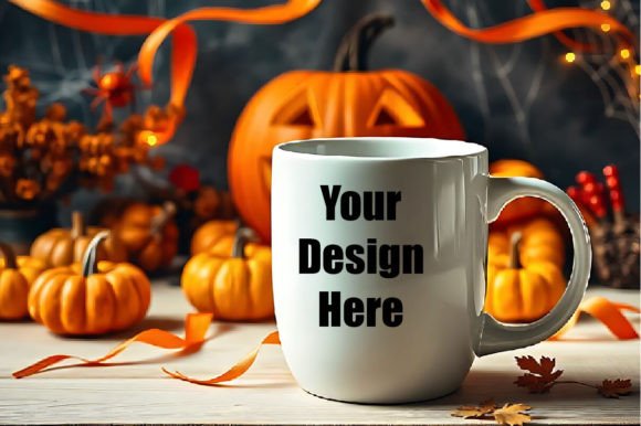 Halloween White Mug Mockup Png Graphics