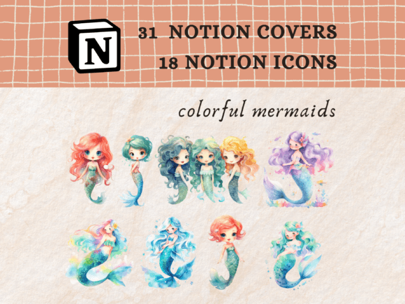 Mermaid Notion Icons, Notion Covers Pack