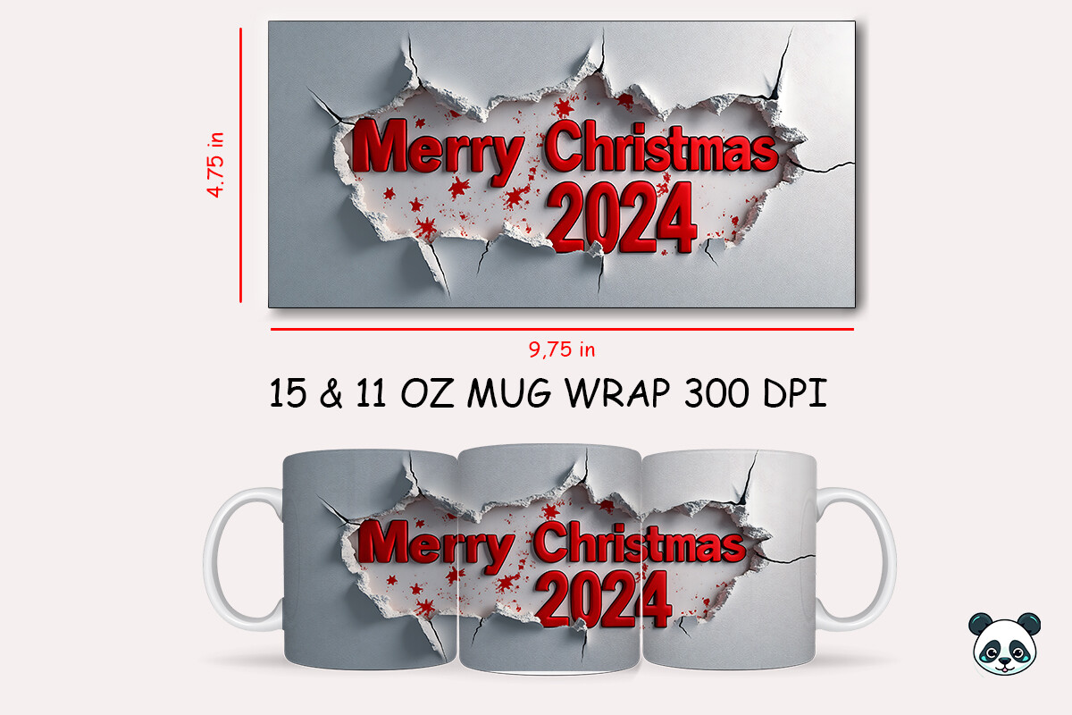 Merry Christmas 2024 3D Mug Wrap Graphic by Pandastic · Creative Fabrica