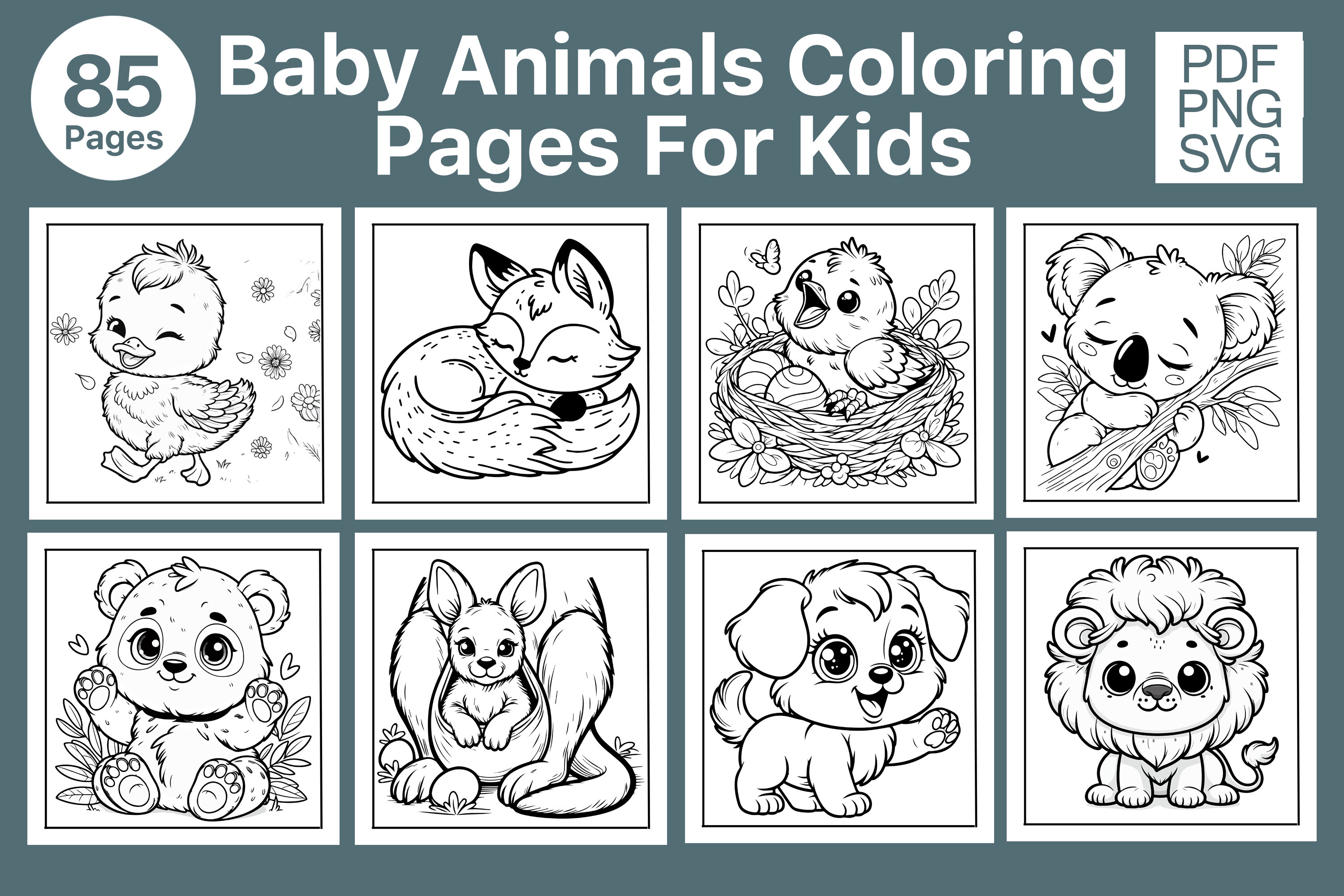 100 Cute Baby Animals Coloring Pages SVG