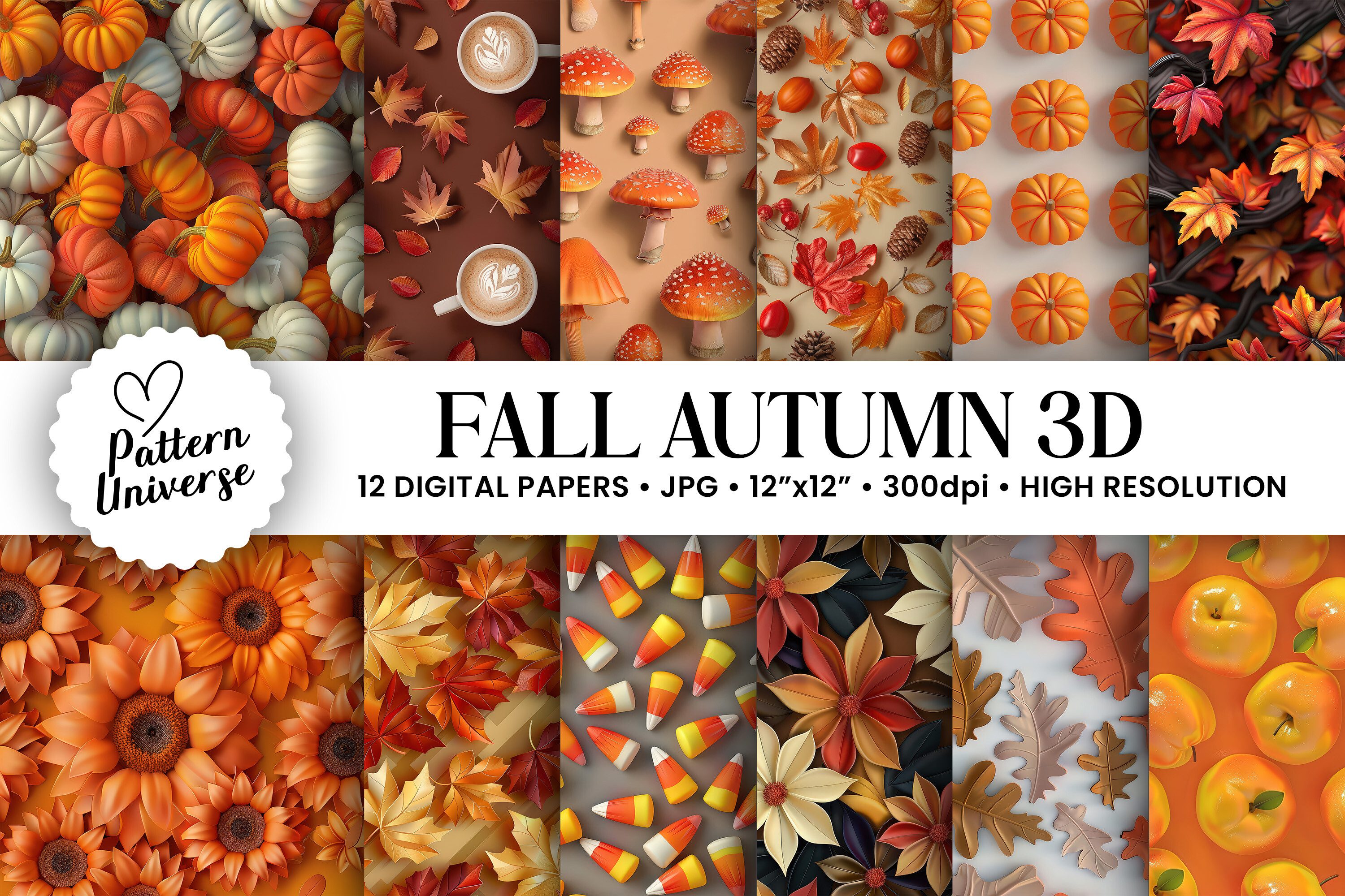 3D Fall Autumn Digital Papers Graphic by Pattern Universe · Creative ...
