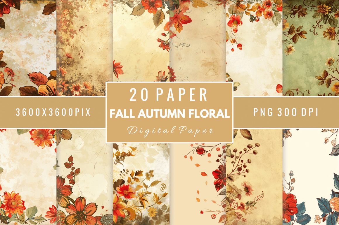 Fall Autumn Floral Digital Papers Bundle Graphic by Regulrcrative ...