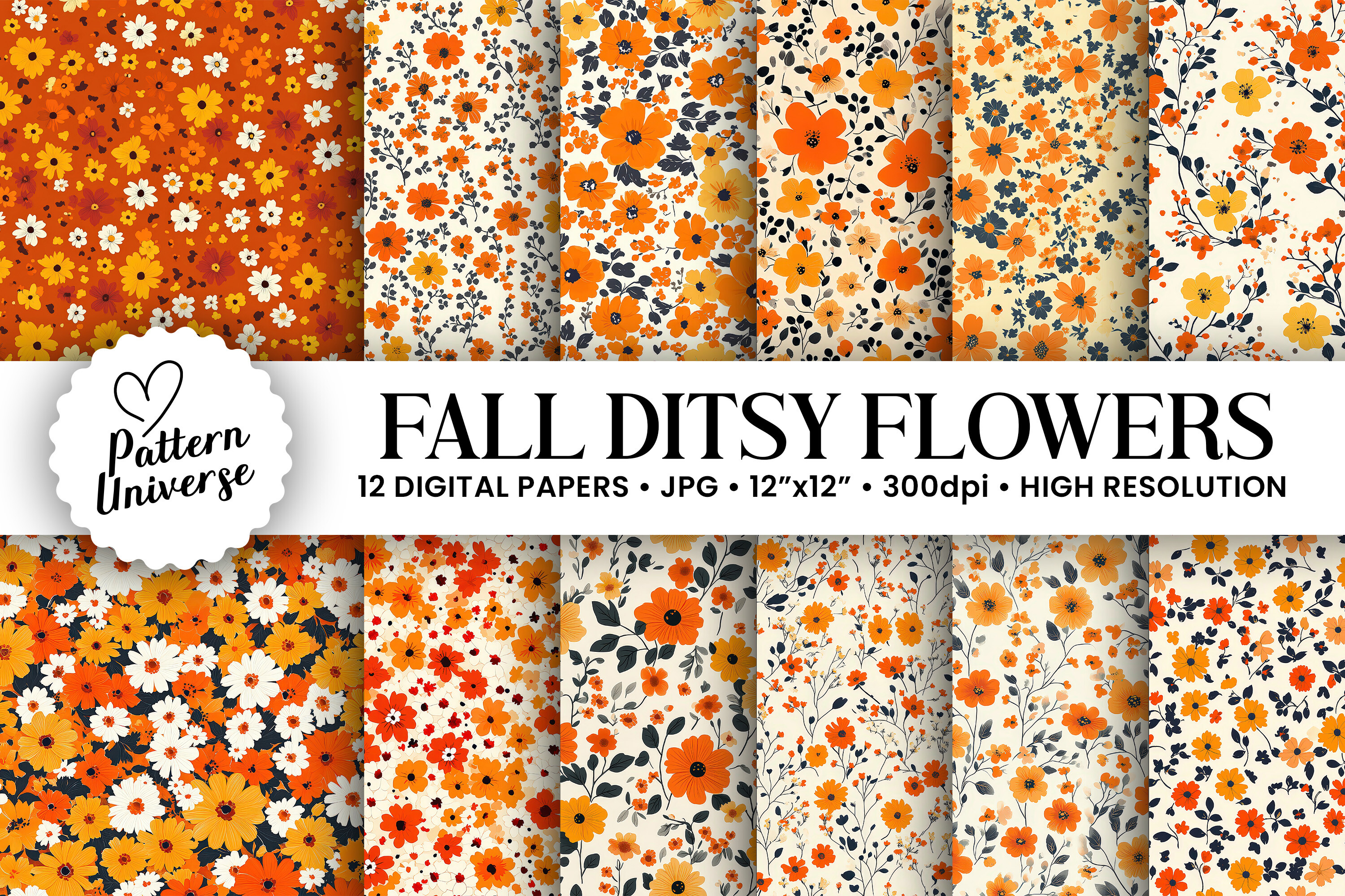 Fall Ditsy Flowers Digital Papers Graphic by Pattern Universe ...