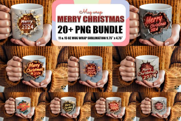 Merry Christmas 3d Mug Wrap Bundle Graphics