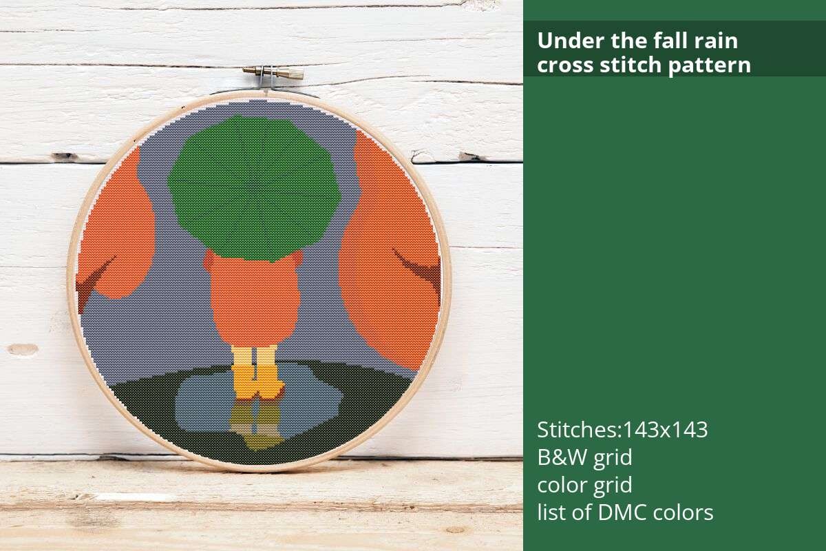 Under the Fall Rain Cross Stitch Pattern