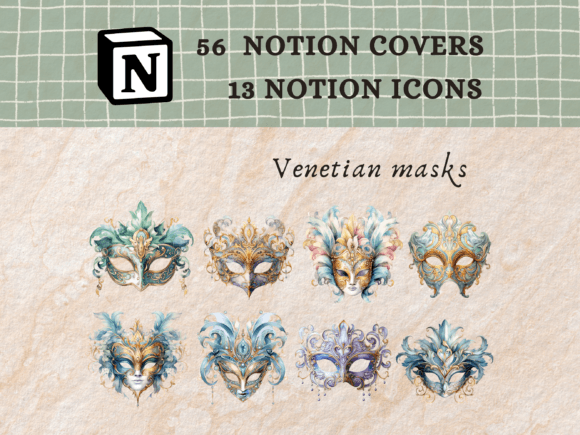 Venetian Mask Notion Icons, Notion Cover