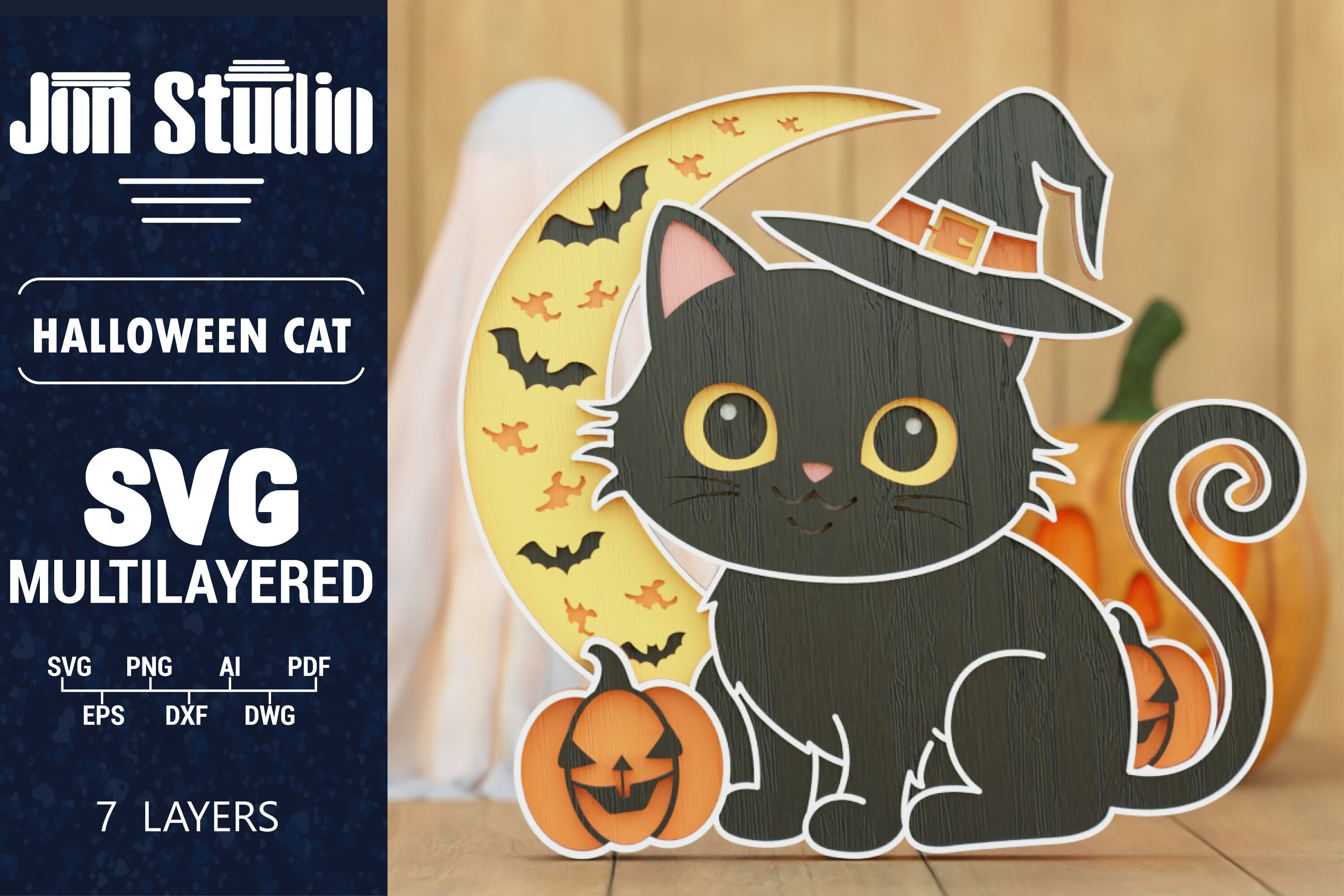 3D Halloween Cat SVG Laser Cut Papercut Graphic by Jon_Studio ...