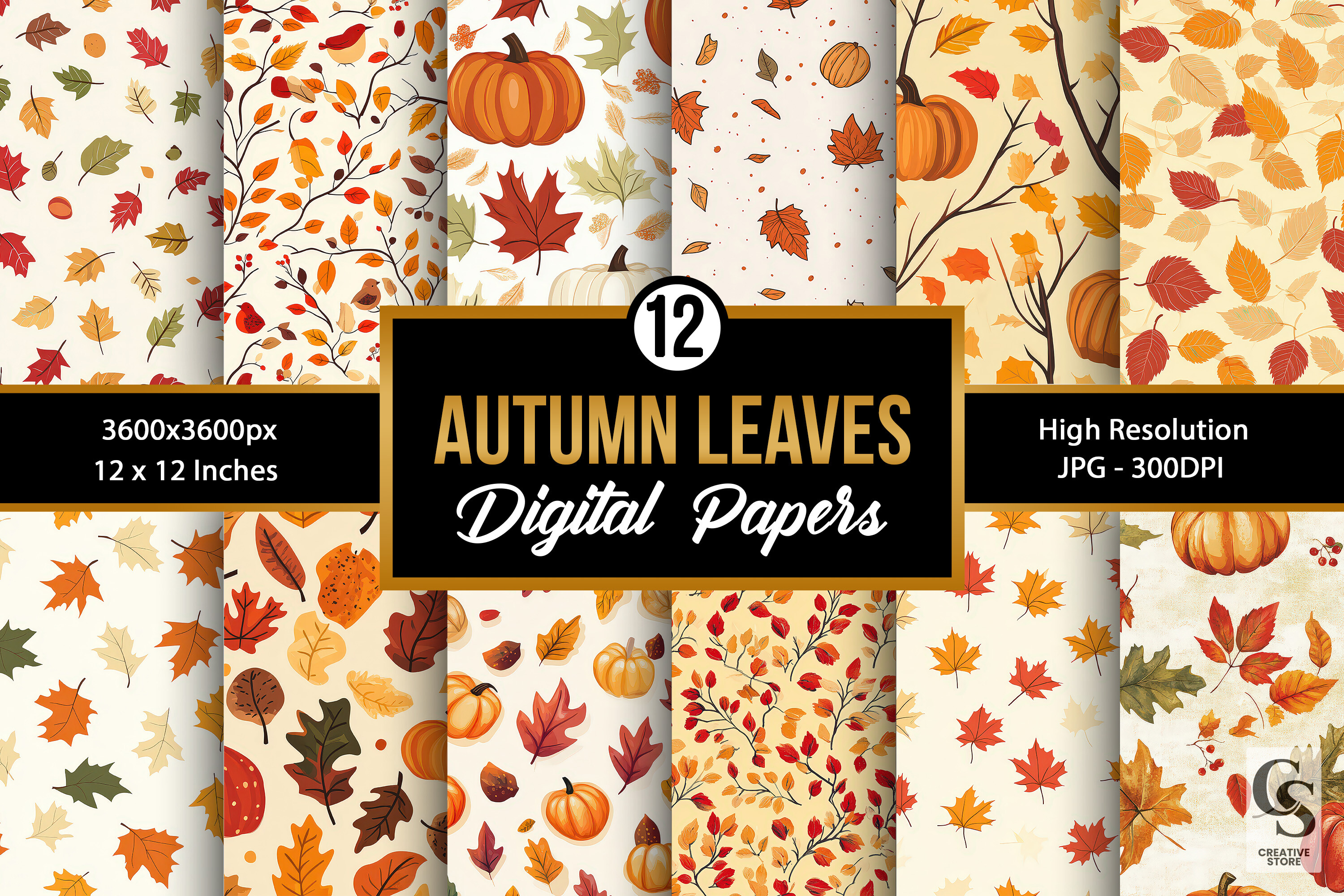 Autumn Fall Leaves Digital Papers Graphic by Creative Store · Creative ...