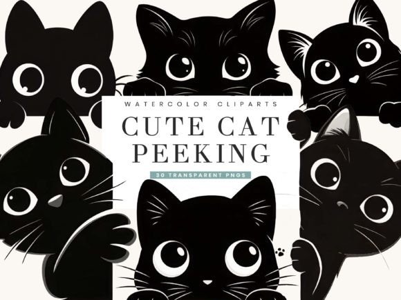 Black Cat Peeking Clipart Bundle SVG for Cricut vinyl decals