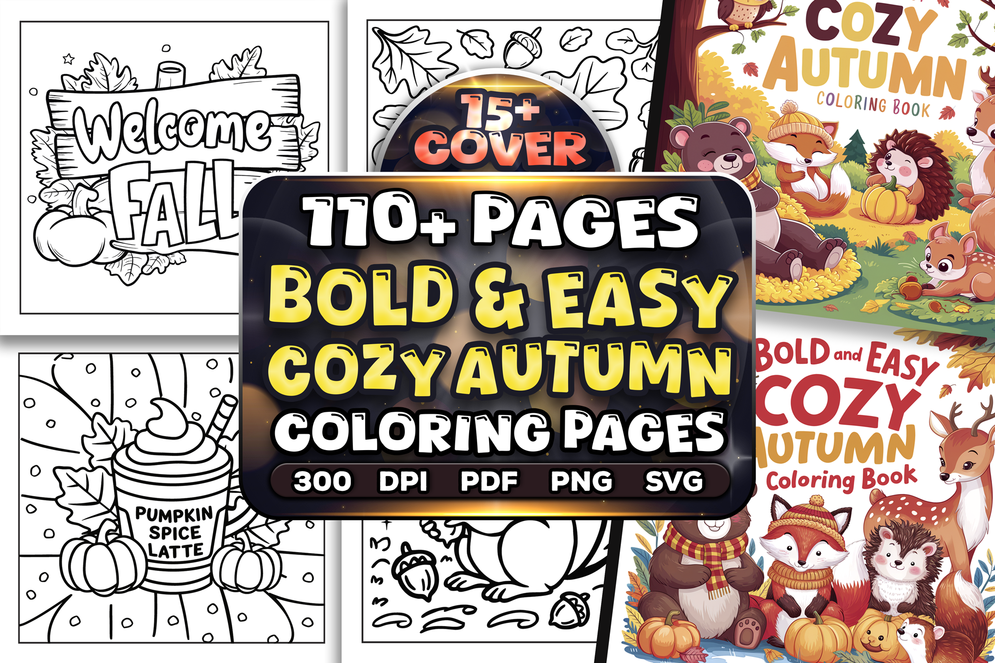 Bold and Easy Cozy Autumn Coloring Pages Graphic by Craftsbeefy ...