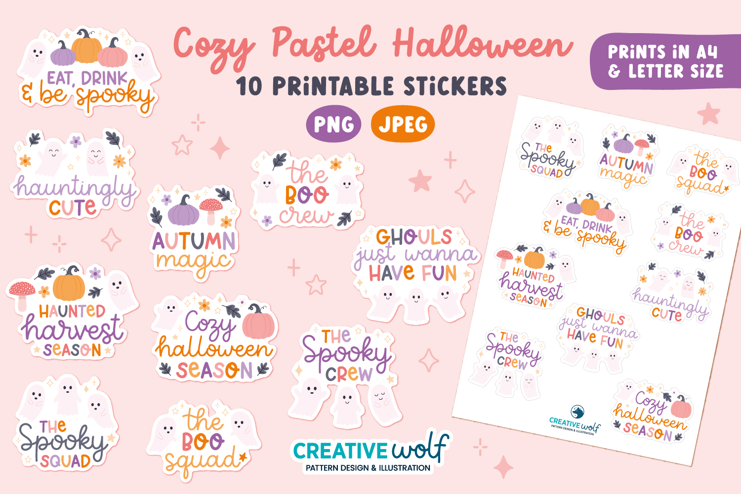 Cozy Pastel Halloween Sticker Set Graphic by Creative Wolf Design ...