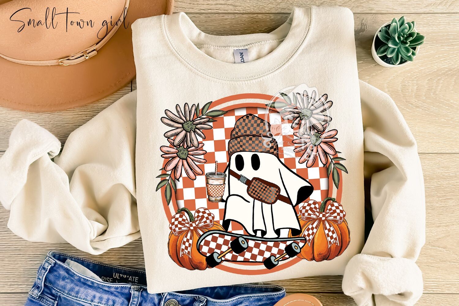 Halloween Retro Checkered Boo Ghost Png Graphic by Small Town Girl ...